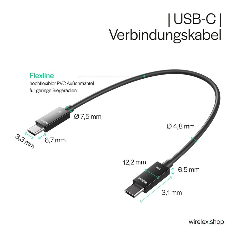 Flexline®-USB-C® Verbindungskabel, Typ-C Stecker auf Typ-C Stecker, TB4, UltraFlex, 0,25m