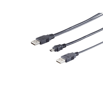 USB-Y-Stromkabel 2xUSB A-St./USB-B-Mini 5 pin 1m